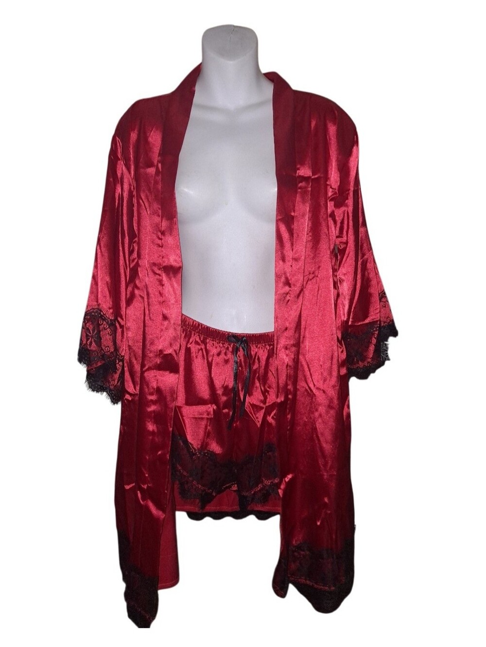 Red Satin Lace Trim Sleep Shorts